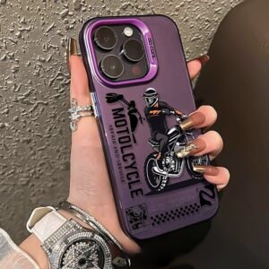 Colorful silver shell [retro motorcycle man] purple