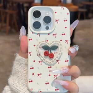 Lychee pattern white three-dimensional embroidered cherry