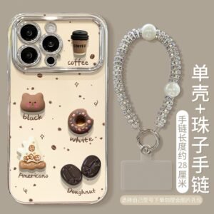 6d electroplated large window [coffee bear + pearl bracelet model]