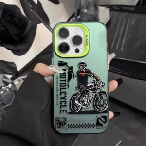 Colorful silver shell [retro motorcycle man] green