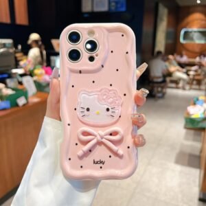 Cream wave shell-milk white [lucky pink polka dot] cat bow