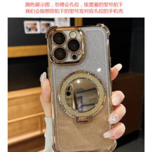 [gold] four corners anti-fall + lens film + glitter paper + glitter mirror holder