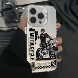 Colorful silver shell [retro motorcycle man] silver white