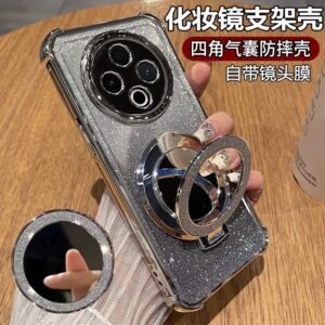 [silver] four corners anti-fall + lens film + glitter paper + glitter mirror holder