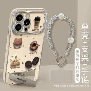 6d electroplated large window [coffee bear + stand + pearl bracelet model]