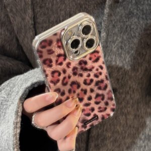 Silver pink and black spot leopard print