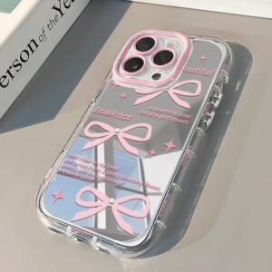 Mirror cream shell-three ribbon bows